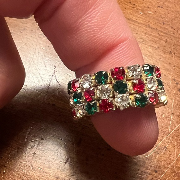 3 Layer Stretchy Christmas rhinestone bracelet & ring - Picture 2 of 4